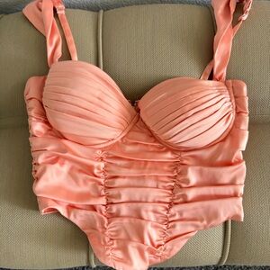 Oh Polly Peach Ruched Bustier Crop Top